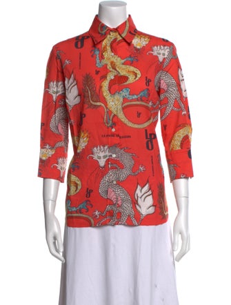 La Prestic Ouiston Paisley Print Three-Quarter Sleeve Button-Up Top