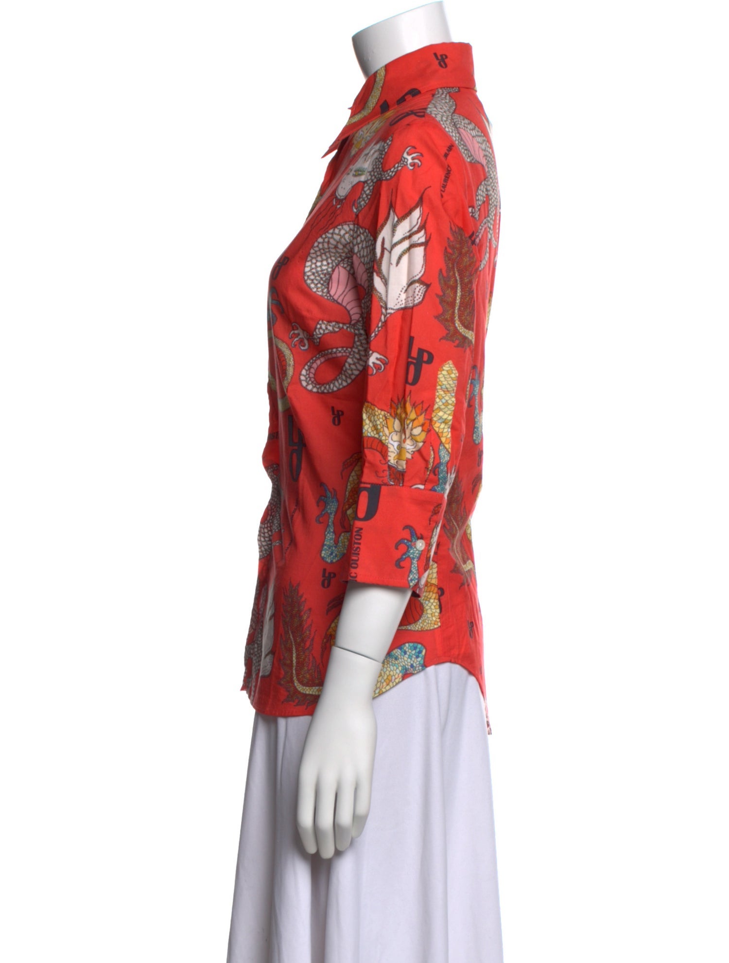 La Prestic Ouiston Paisley Print Three-Quarter Sleeve Button-Up Top