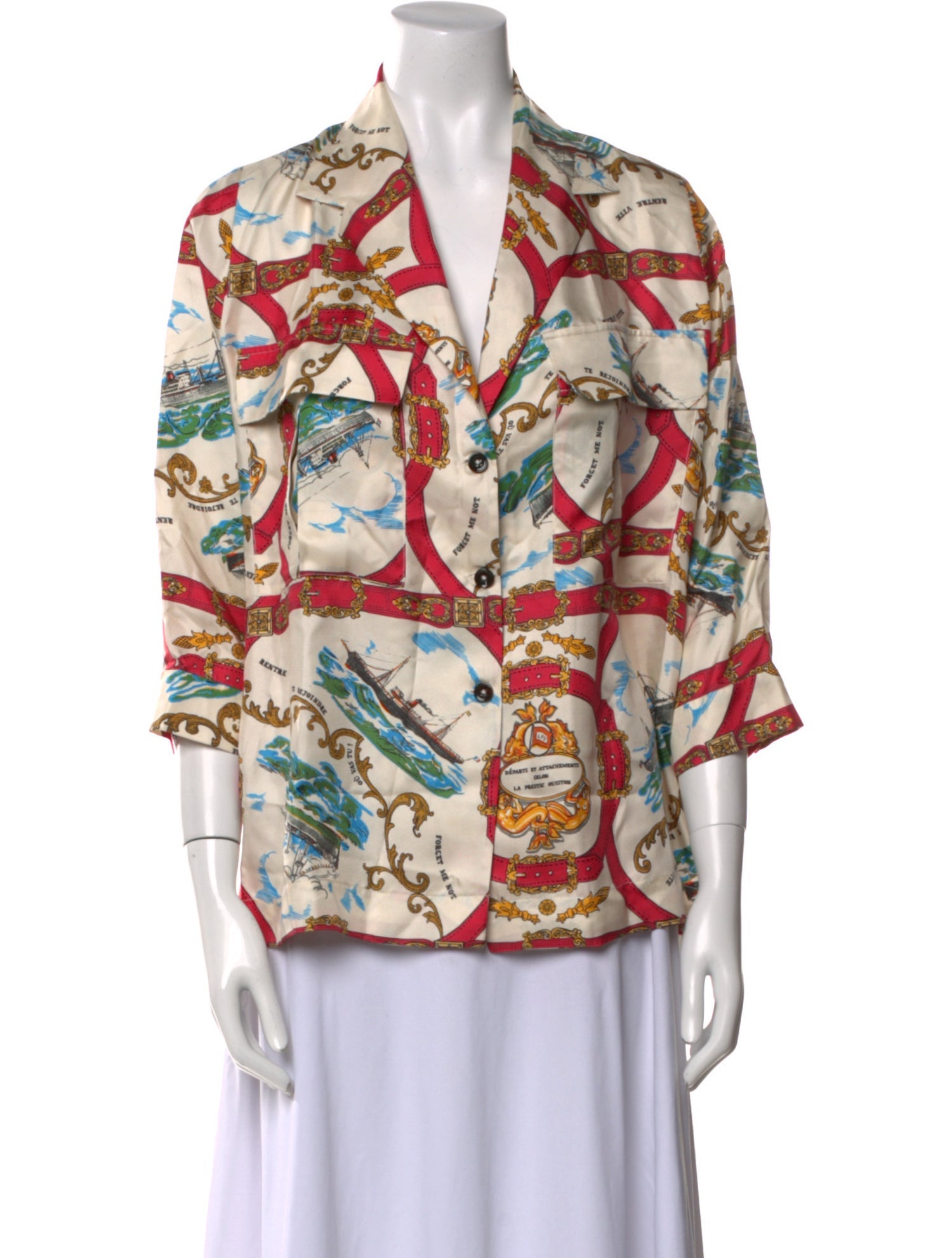 La Prestic Ouiston Silk Printed Button-Up Top