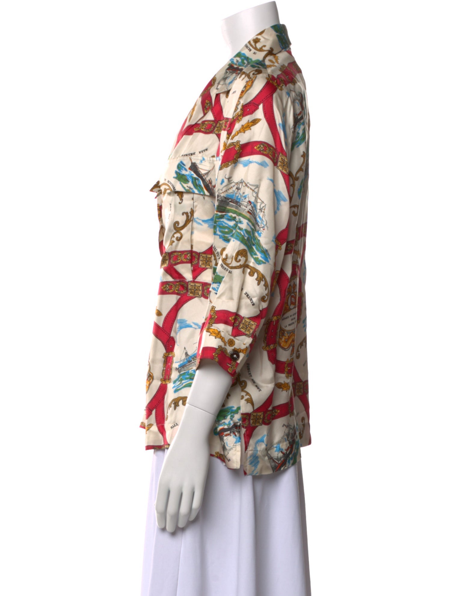 La Prestic Ouiston Silk Printed Button-Up Top