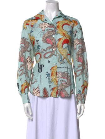 La Prestic Ouiston Printed Three-Quarter Sleeve Button-Up Top