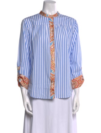 La Prestic Ouiston Silk Striped Button-Up Top