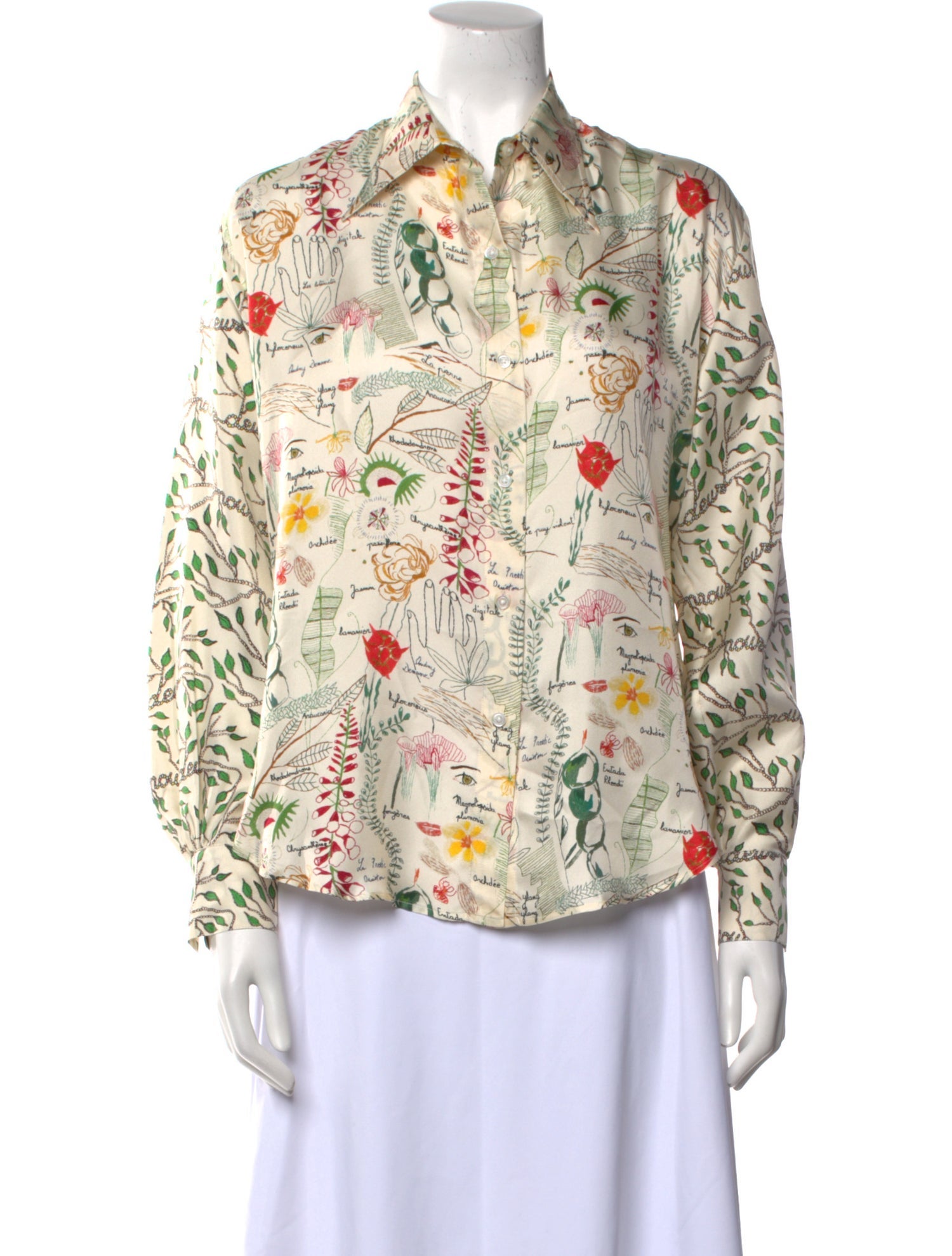 La Prestic Ouiston Silk Floral Print Button-Up Top w/ Tags
