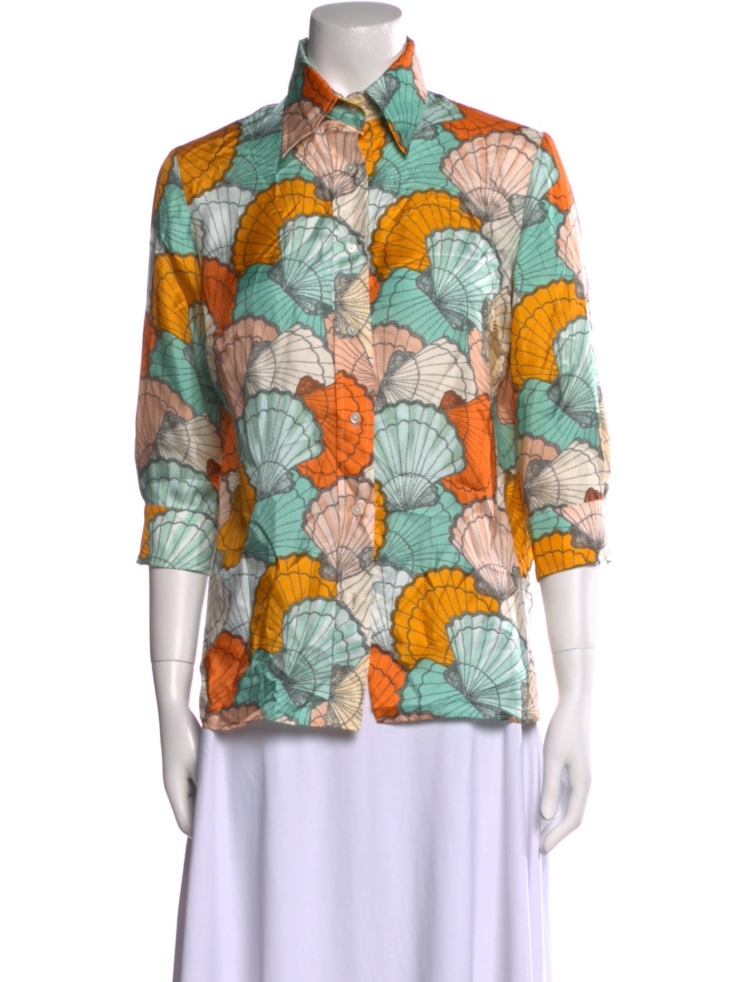 La Prestic Ouiston Silk Floral Print Button-Up Top w/ Tags