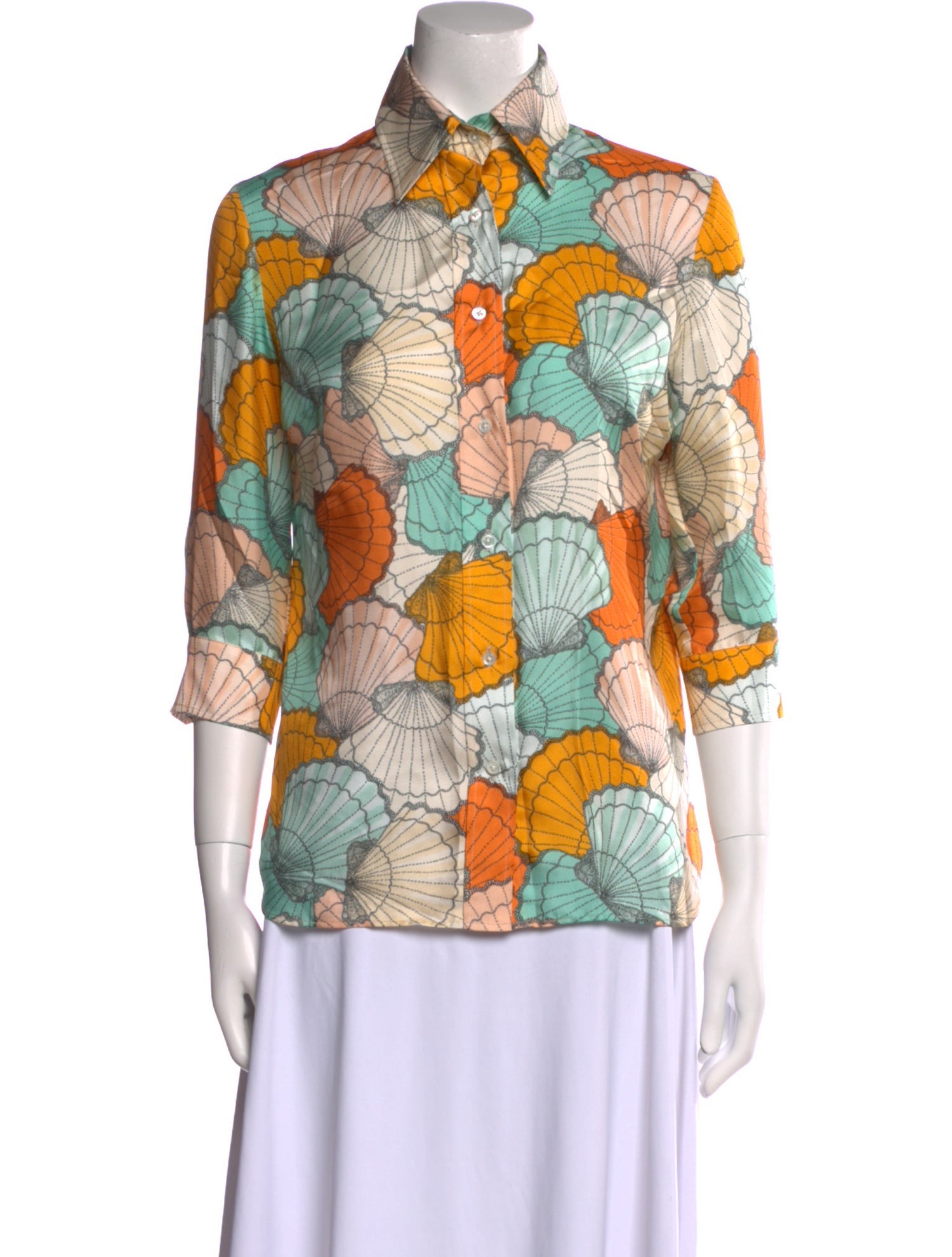 La Prestic Ouiston Silk Printed Button-Up Top w/ Tags