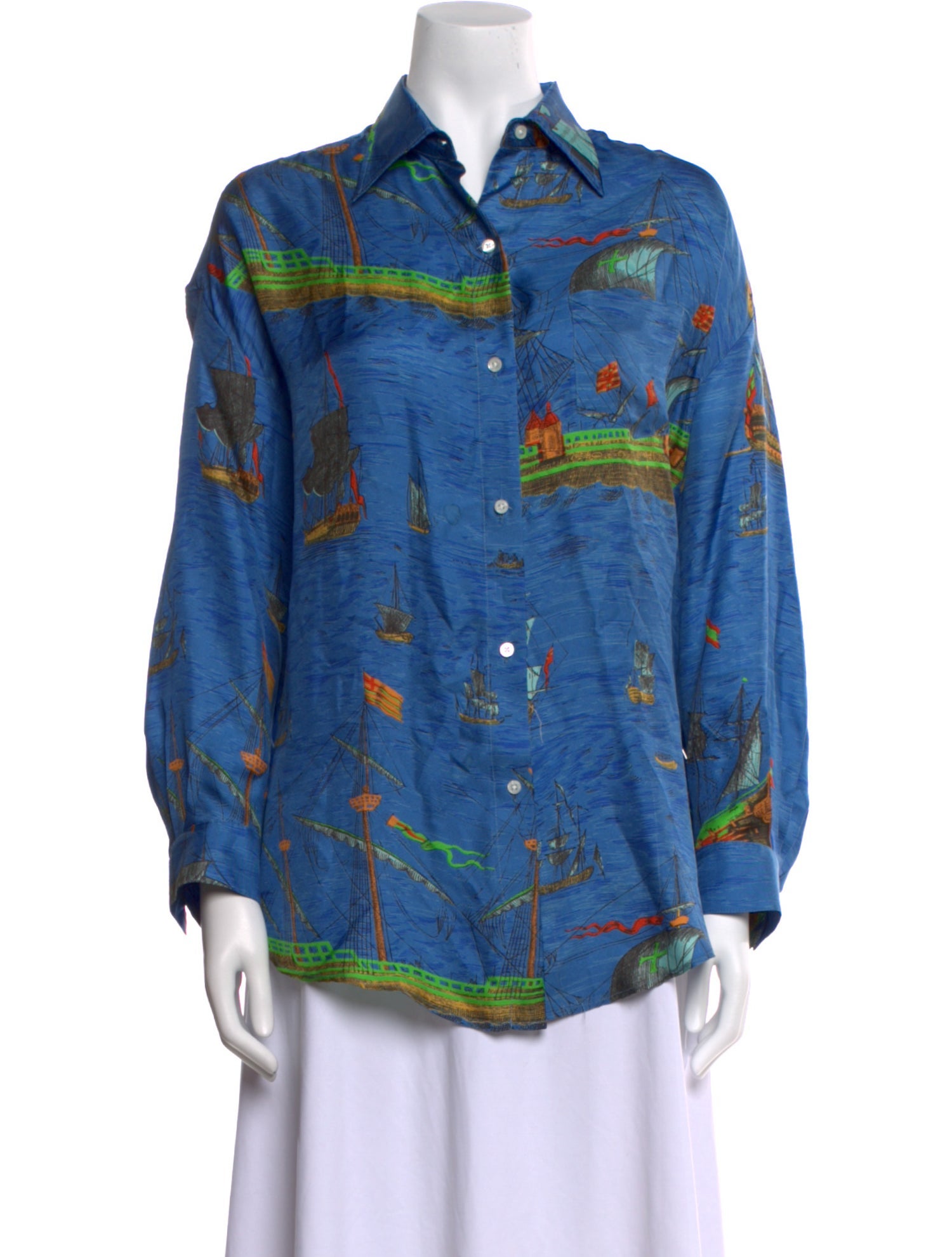 La Prestic Ouiston Silk Printed Button-Up Top