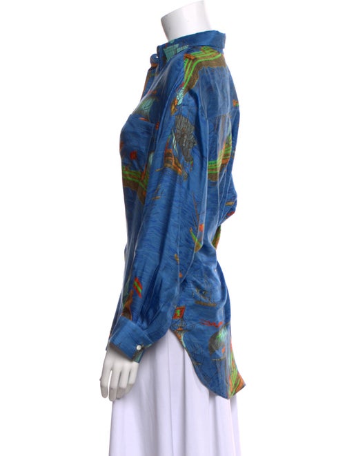 La Prestic Ouiston Silk Printed Button-Up Top