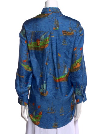 La Prestic Ouiston Silk Printed Button-Up Top