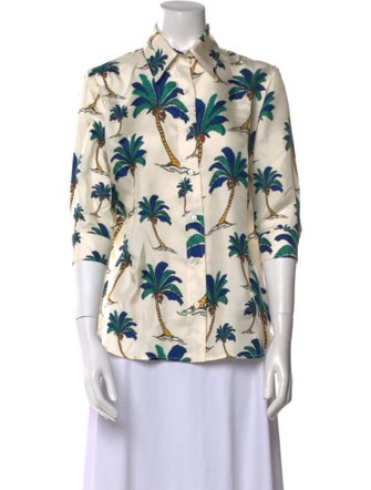 La Prestic Ouiston Silk Floral Print Button-Up Top