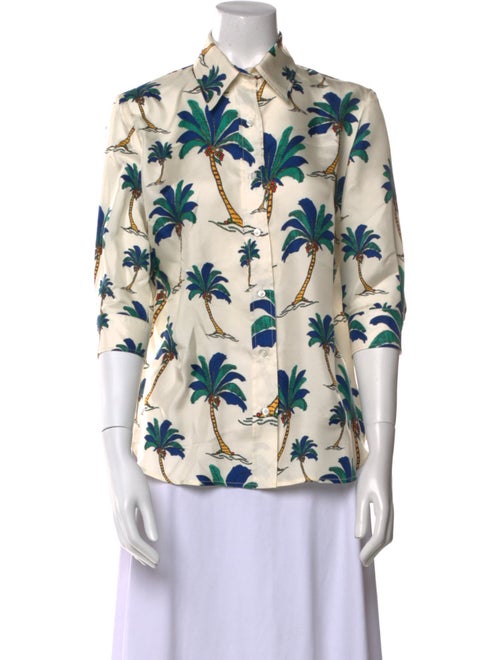 La Prestic Ouiston Silk Floral Print Button-Up Top