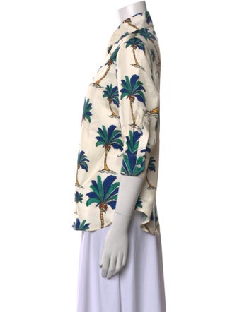 La Prestic Ouiston Silk Floral Print Button-Up Top