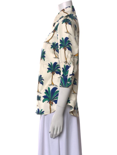 La Prestic Ouiston Silk Floral Print Button-Up Top