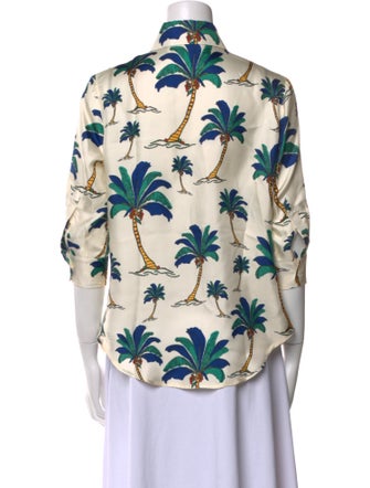 La Prestic Ouiston Silk Floral Print Button-Up Top