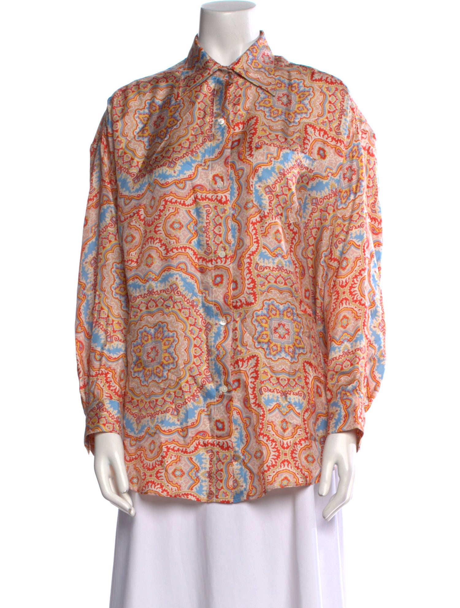 La Prestic Ouiston Silk Printed Button-Up Top