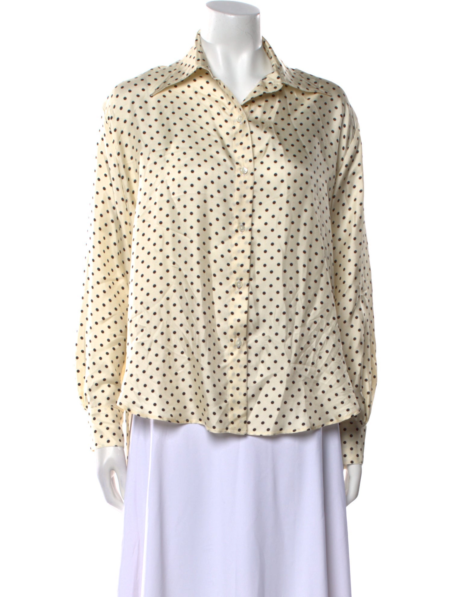 La Prestic Ouiston Silk Polka Dot Print Button-Up Top