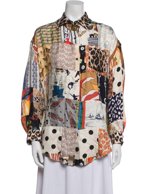 La Prestic Ouiston Silk Printed Button-Up Top