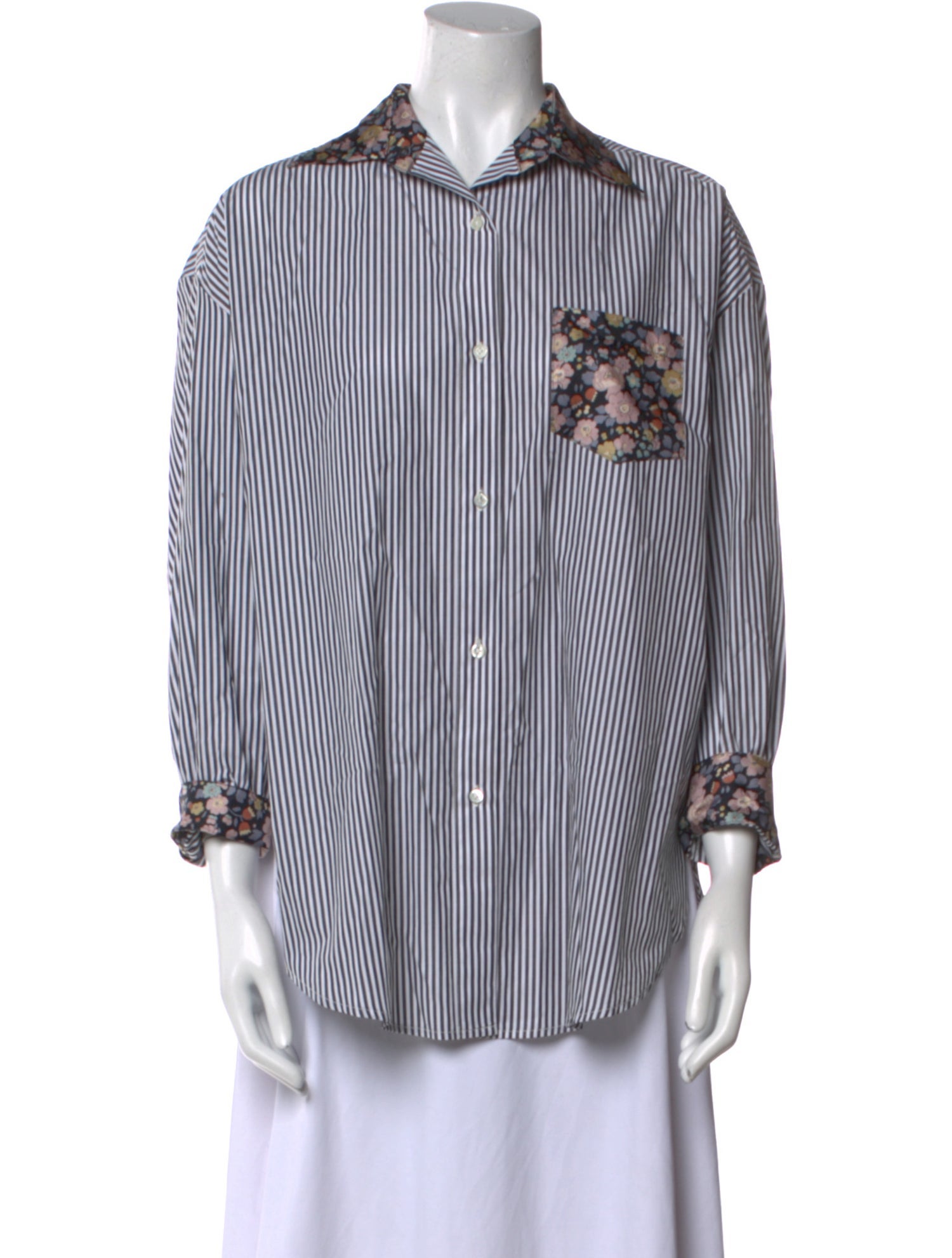 La Prestic Ouiston Striped Long Sleeve Button-Up Top w/ Tags