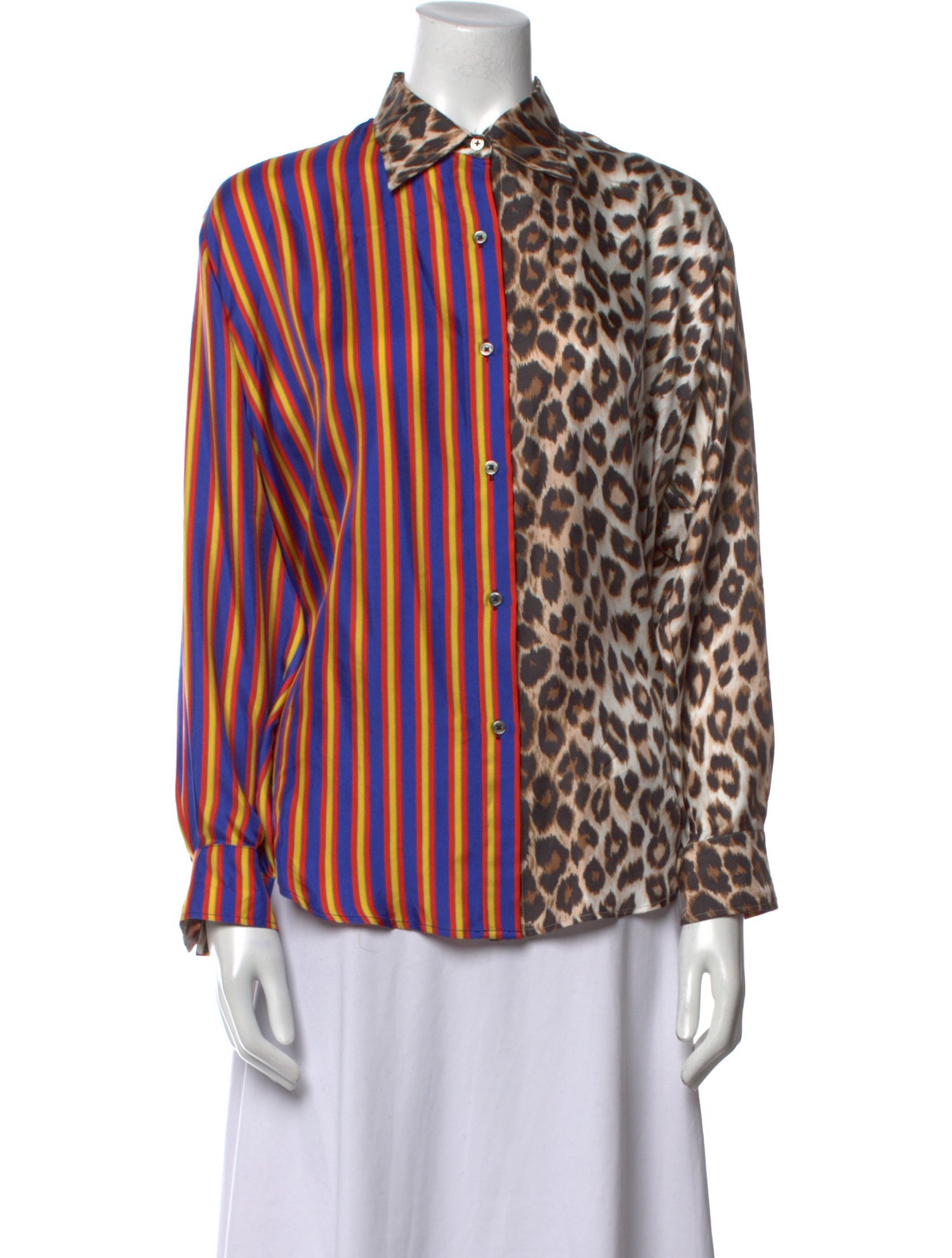La Prestic Ouiston Silk Animal Print Button-Up Top