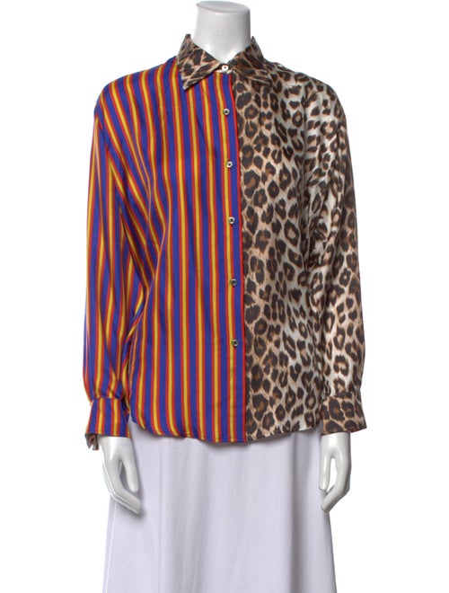 La Prestic Ouiston Silk Animal Print Button-Up Top