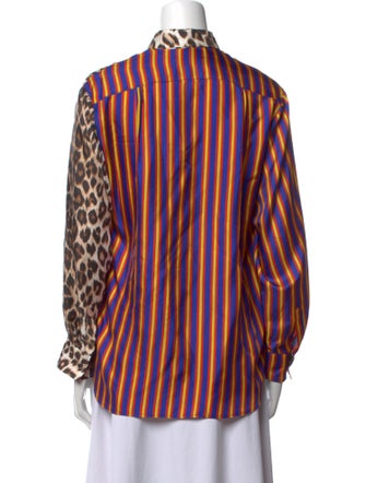 La Prestic Ouiston Silk Animal Print Button-Up Top