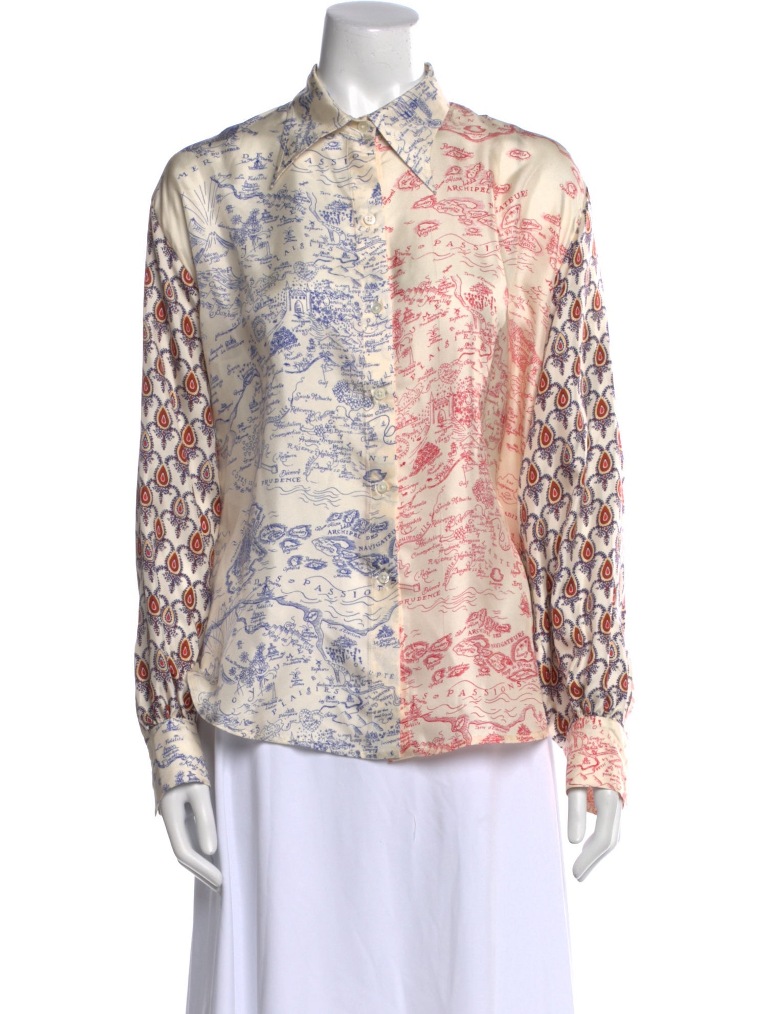 La Prestic Ouiston Silk Floral Print Button-Up Top