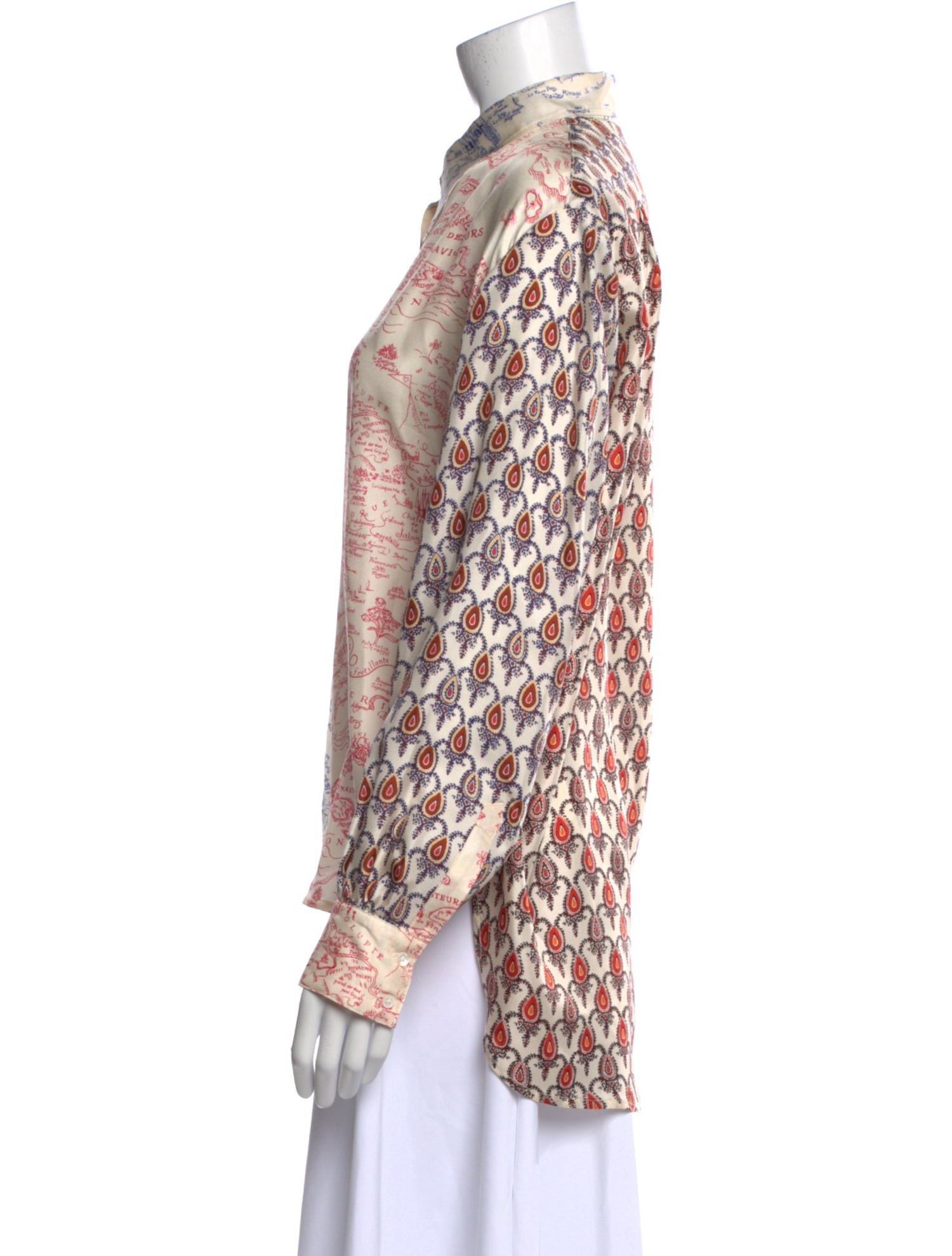 La Prestic Ouiston Silk Floral Print Button-Up Top