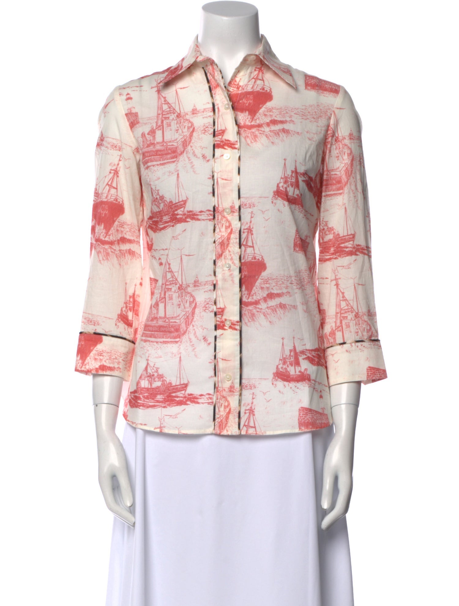 La Prestic Ouiston Printed Three-Quarter Sleeve Button-Up Top