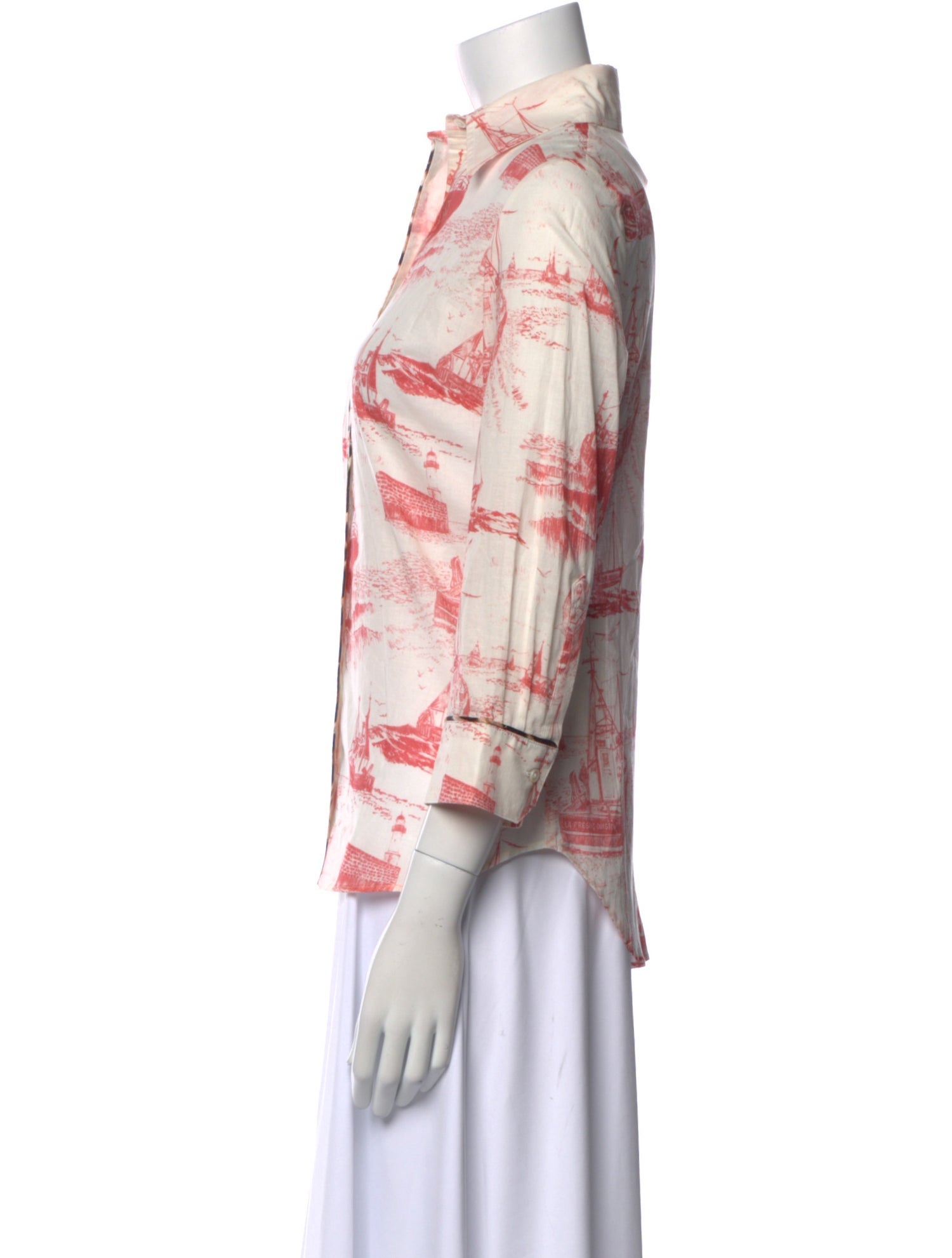 La Prestic Ouiston Printed Three-Quarter Sleeve Button-Up Top