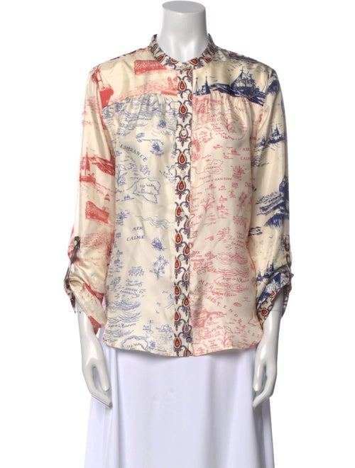 La Prestic Ouiston Silk Printed Button-Up Top