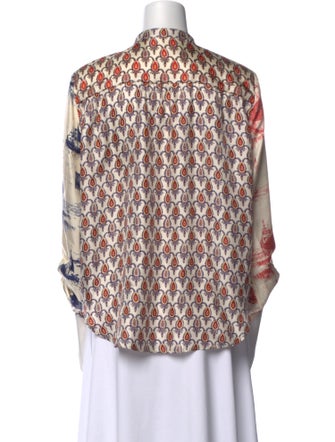 La Prestic Ouiston Silk Printed Button-Up Top