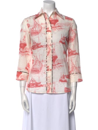 La Prestic Ouiston Printed Three-Quarter Sleeve Button-Up Top