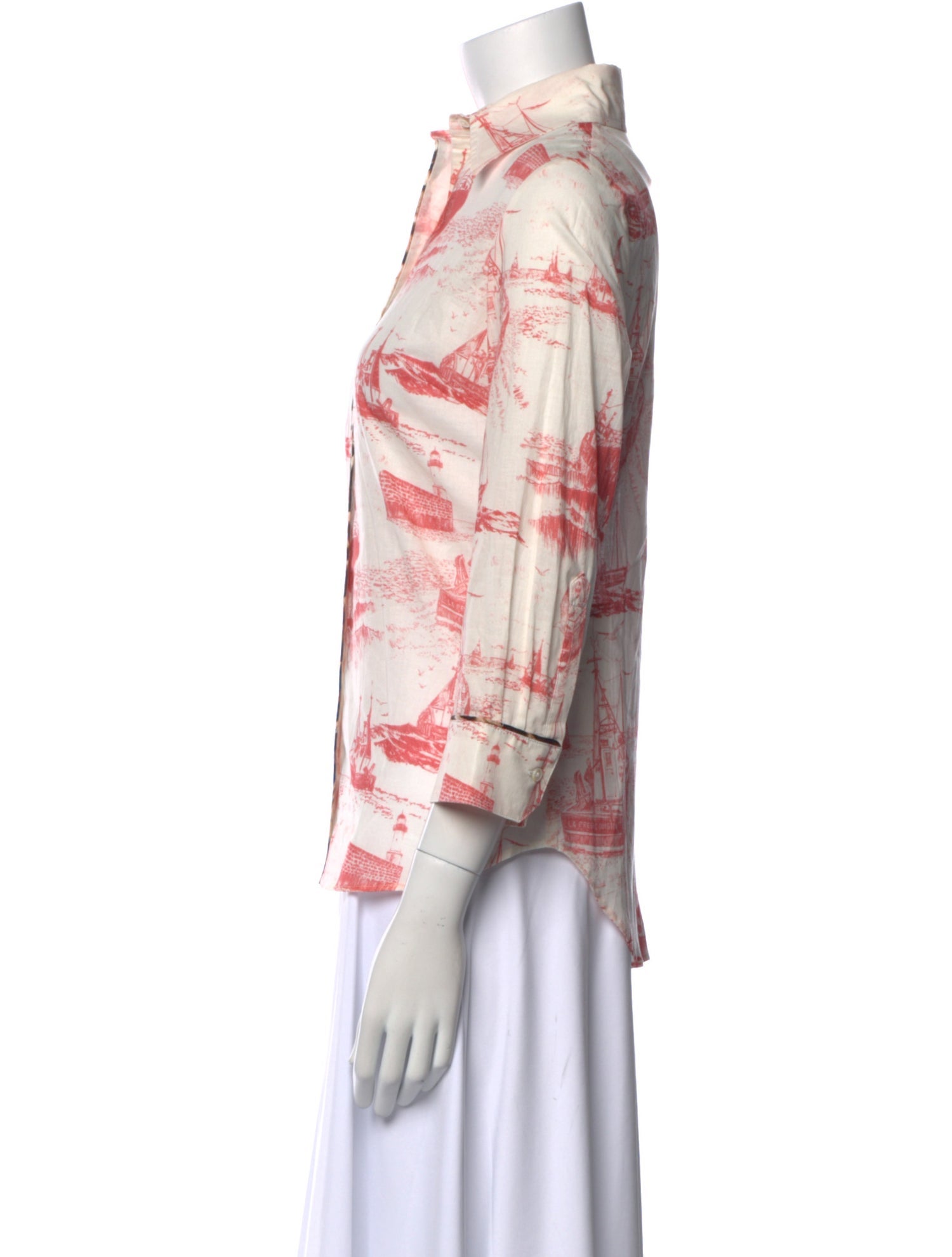 La Prestic Ouiston Printed Three-Quarter Sleeve Button-Up Top