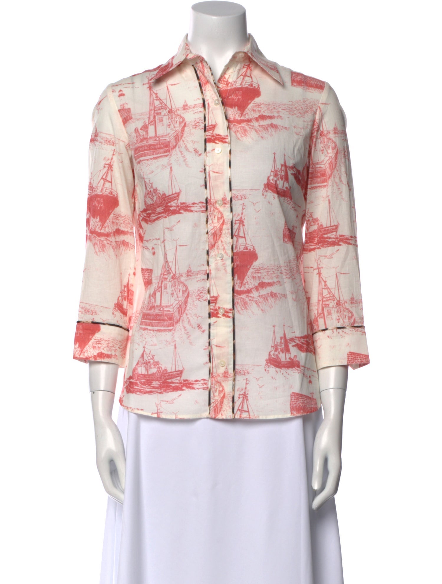 La Prestic Ouiston Printed Three-Quarter Sleeve Button-Up Top