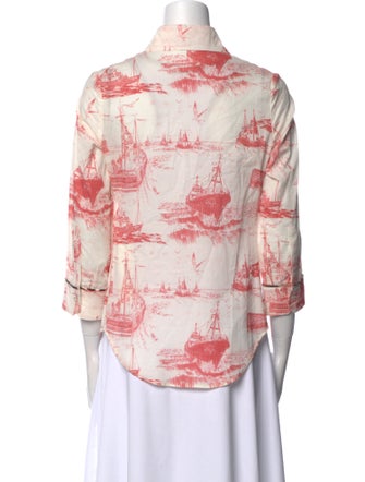 La Prestic Ouiston Printed Three-Quarter Sleeve Button-Up Top