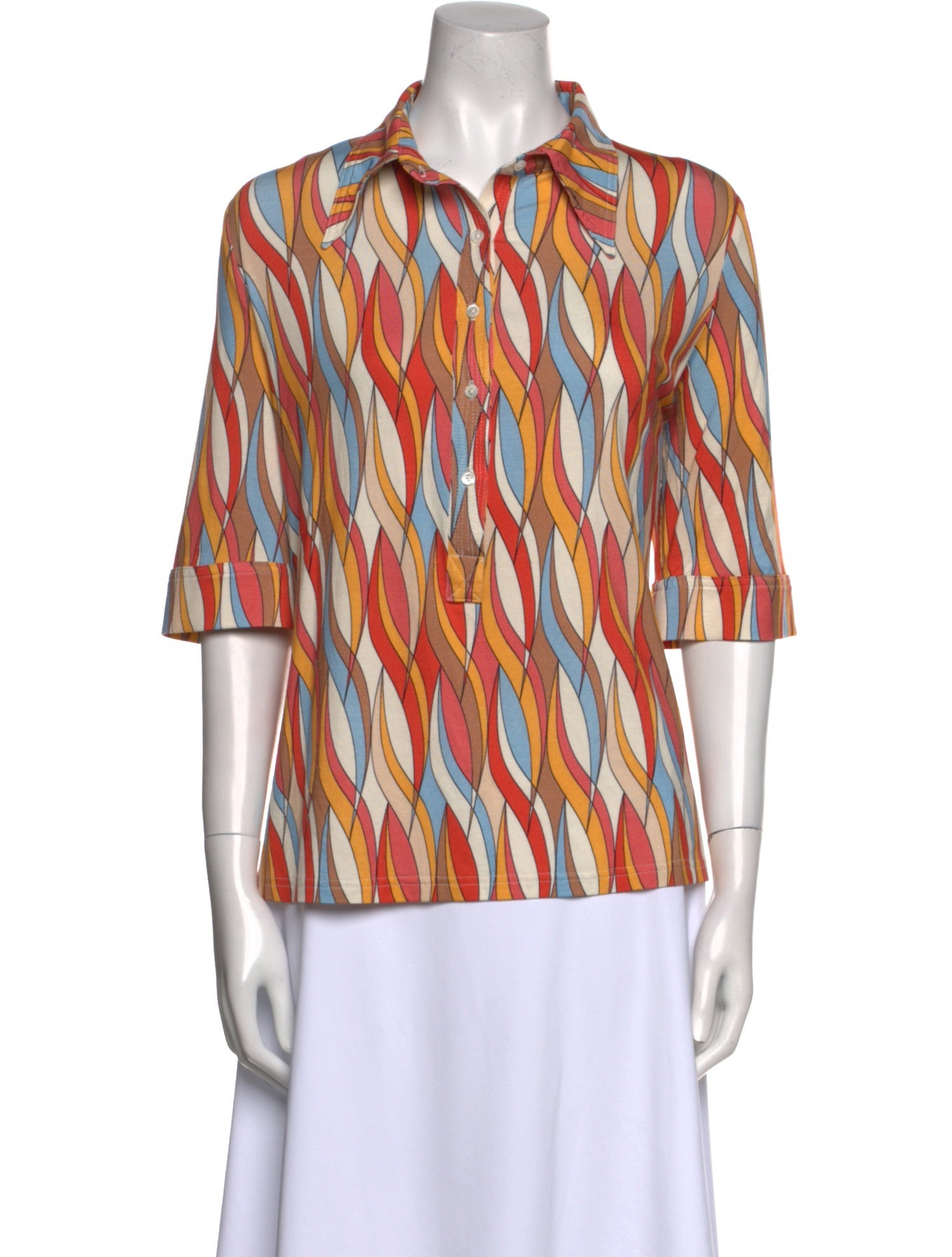 La Prestic Ouiston Printed Three-Quarter Sleeve Button-Up Top