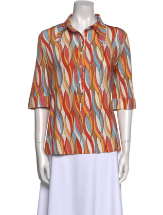 La Prestic Ouiston Printed Three-Quarter Sleeve Button-Up Top