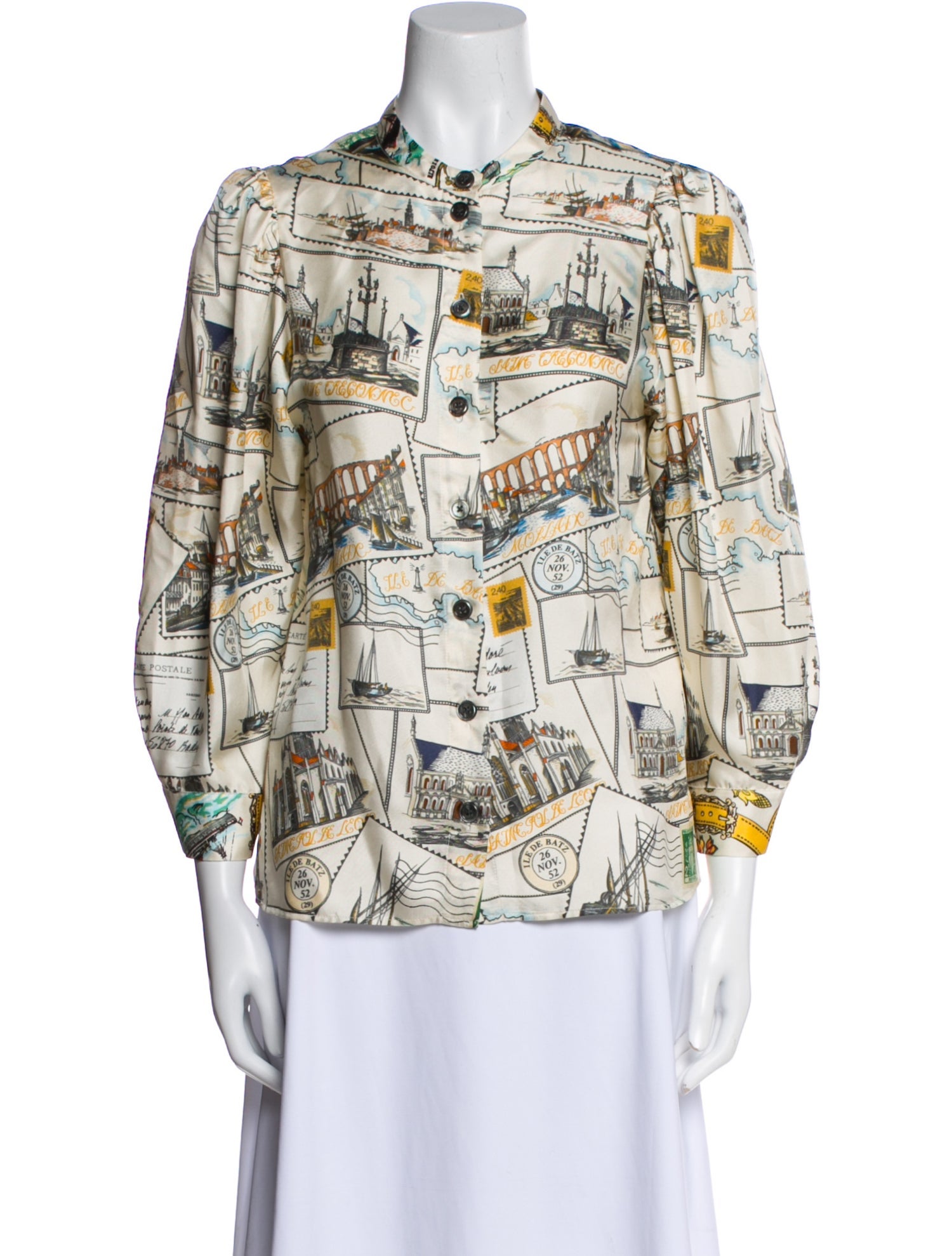 La Prestic Ouiston Silk Printed Button-Up Top