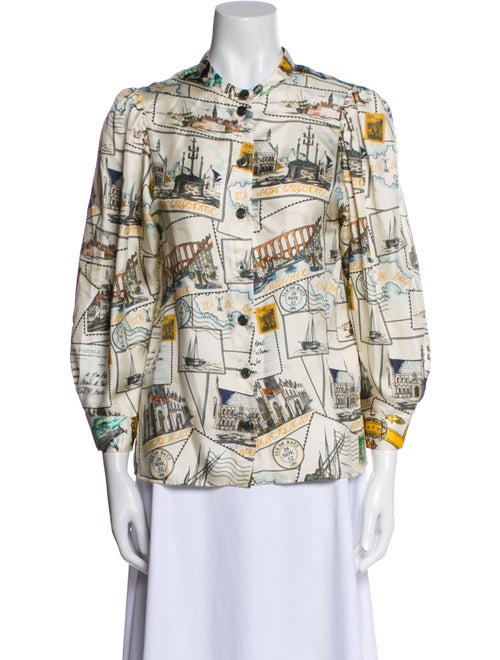 La Prestic Ouiston Silk Printed Button-Up Top