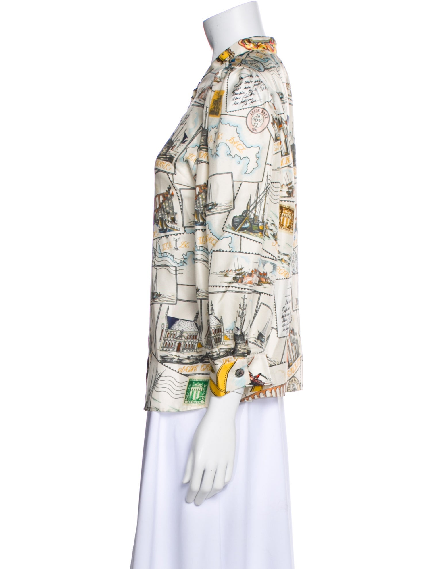 La Prestic Ouiston Silk Printed Button-Up Top