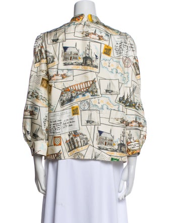 La Prestic Ouiston Silk Printed Button-Up Top