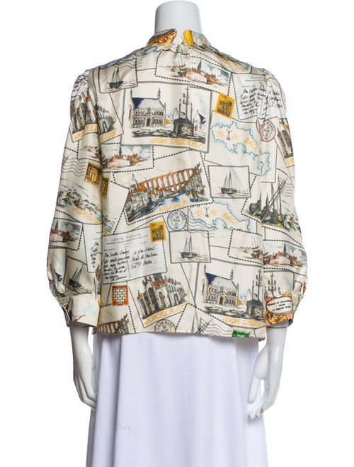 La Prestic Ouiston Silk Printed Button-Up Top