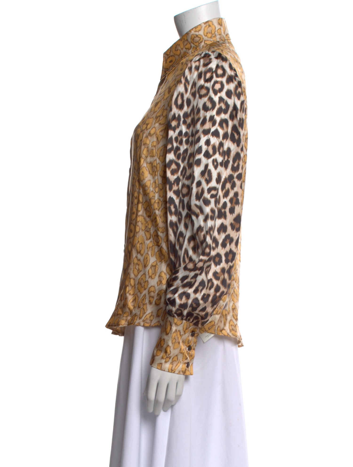 La Prestic Ouiston Silk Animal Print Button-Up Top