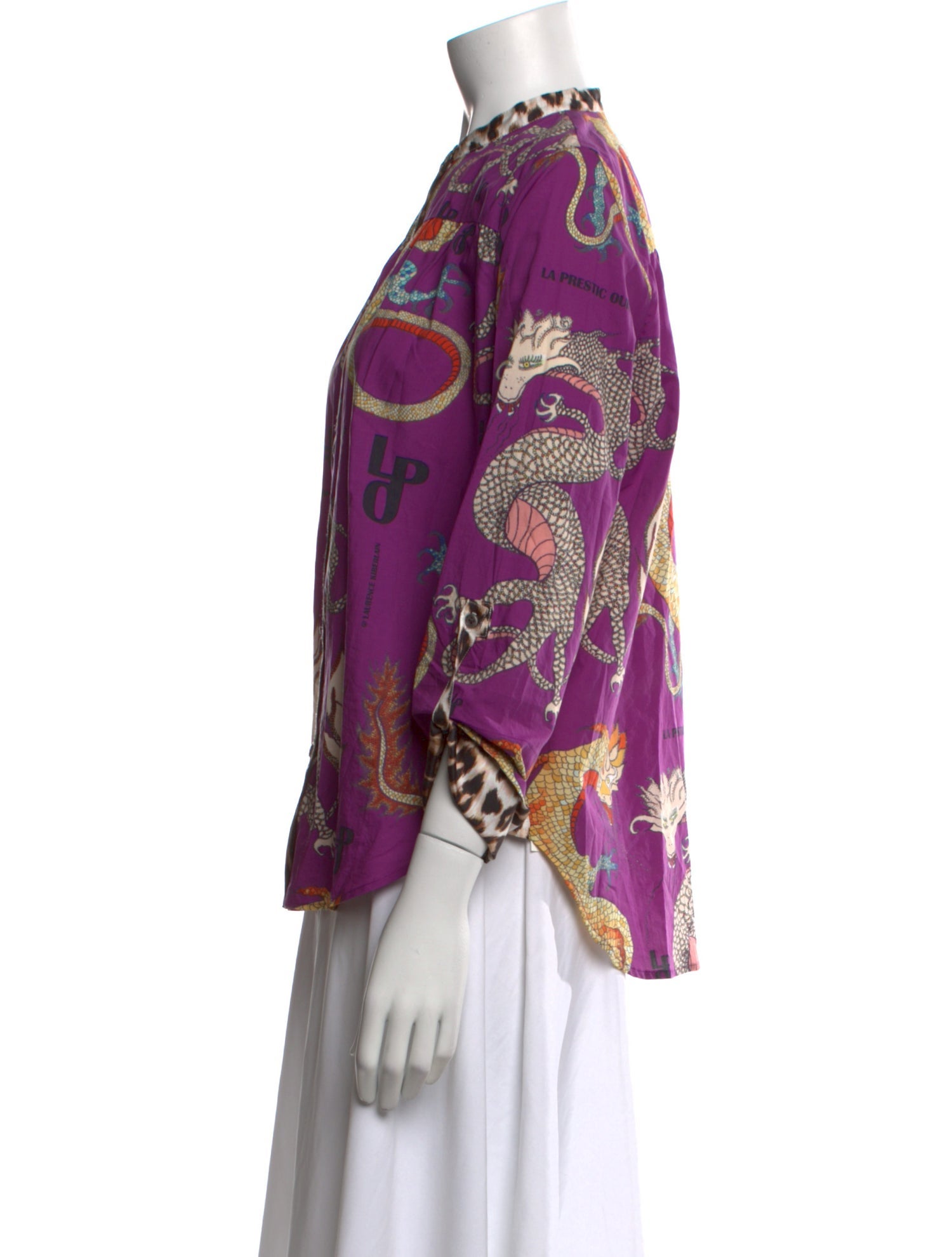 La Prestic Ouiston Floral Print Mock Neck Blouse