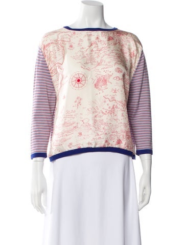 Pre-owned La Prestic Ouiston Graphic Print Crew Neck Top W/ Tags In Blue