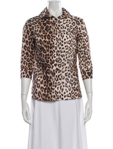 Pre-owned La Prestic Ouiston Animal Print Three-quarter Sleeve Button-up Top W/ Tags In Neutral