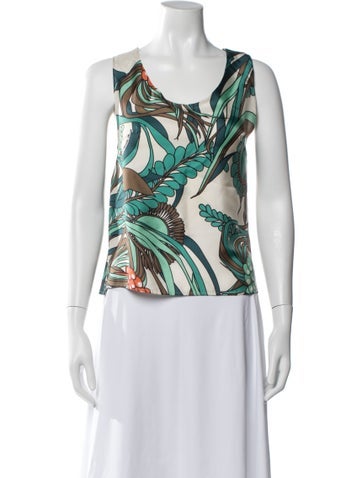 Pre-owned La Prestic Ouiston Silk Floral Print Blouse In White