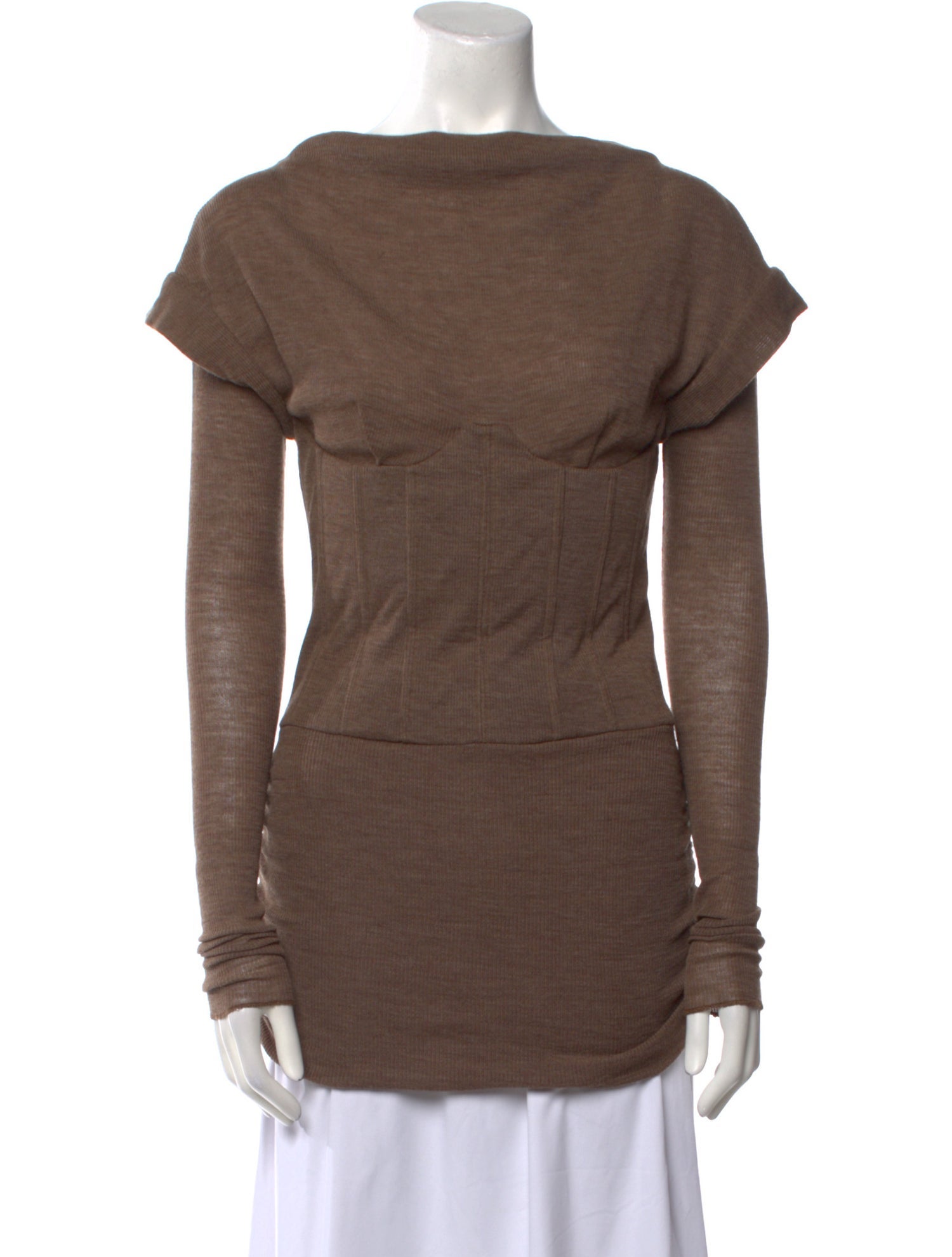 LaQuan Smith Virgin Wool Bateau Neckline Tunic