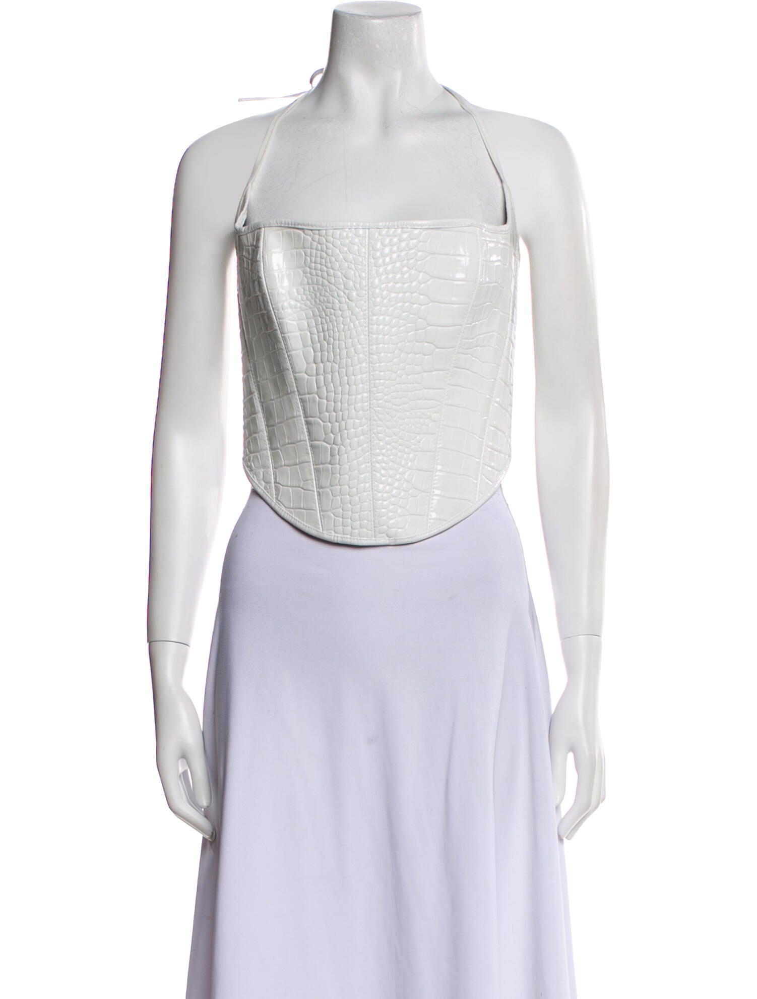 LaQuan Smith Leather Square Neckline Crop Top