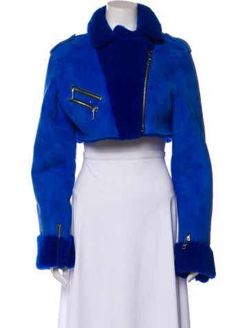Pre-owned Laquan Smith Lambskin Biker Jacket In Blue