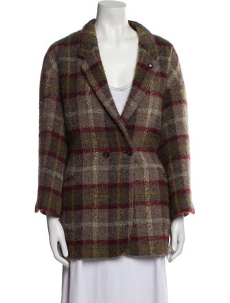 Lardini Wool Plaid Print Coat